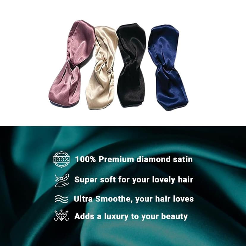 Premium Diamond Satin Hair Band for Women| Satin Hair Band for Hair & Skin| Silk Hair Band (Pack of 5) | Hair Accessories Women Satin Hair Band for Women with Stretchable Elastic Knot view 3