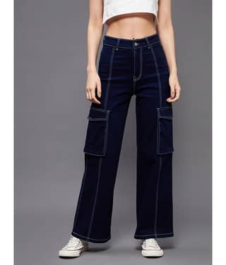 Miss Chase - Navy Blue Denim Wide Leg Women's Jeans ( Pack of 1 )