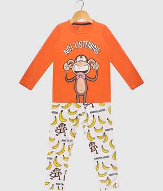 Lazy Shark Pack of 1 Boys Cotton Blend Nightsuit Set ( Orange )