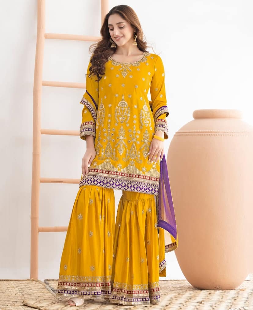 Trendy Green Chinon Sharara Suit for Women Festival Wear