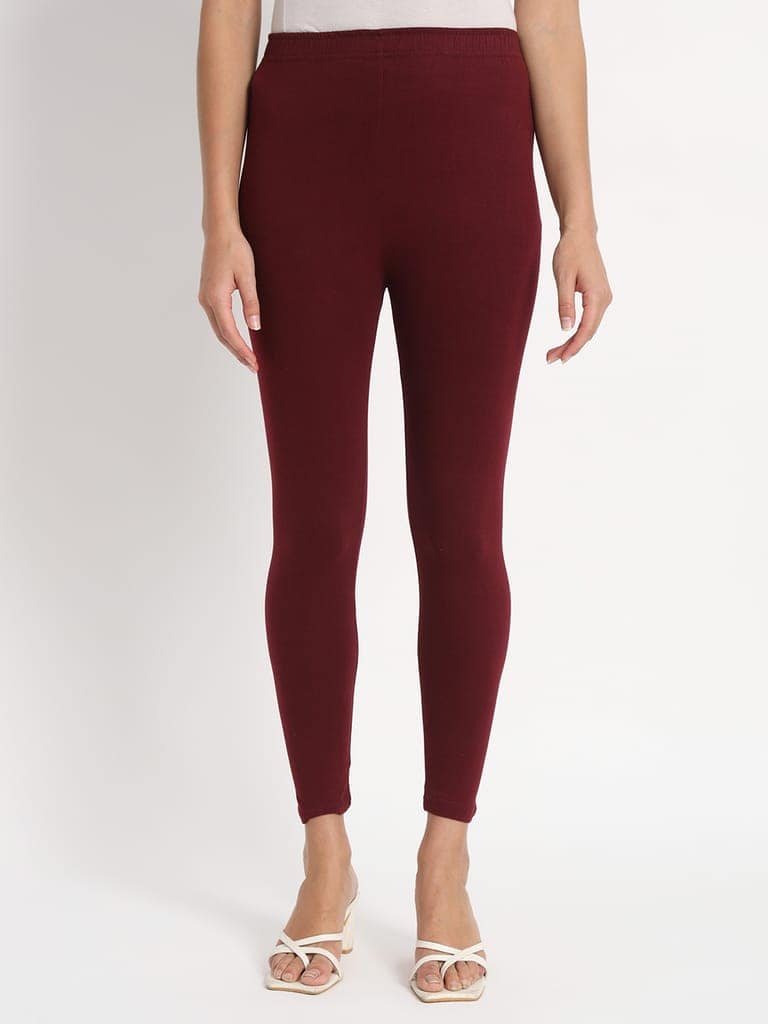 SOFT COLORS Women's Skinny Fit Ethnic Wear Ankle Length Leggings (Wine) view 3