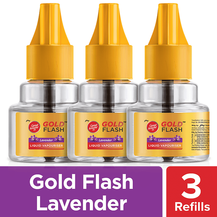 Good Knight Gold Flash Liquid Vaporiser, Mosquito Repellent Refill - Lavender Fragrance, 45 Ml Each (Pack Of 3)