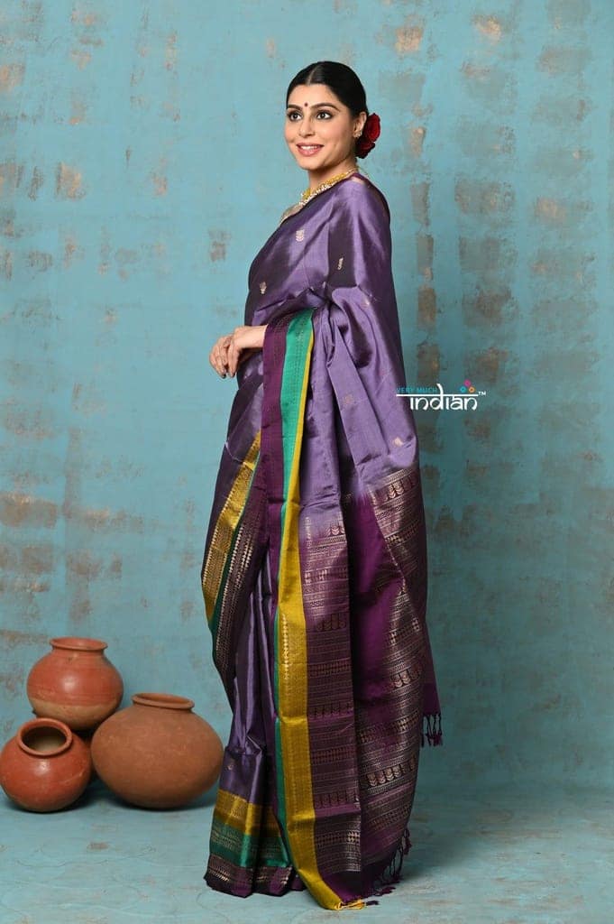 Anokhi ~ Handloom Pure Soft Silk Saree with Designer Pallu ~ Heather Purple (Limited Edition) view 2
