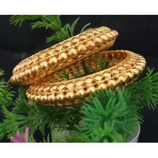 2PC Patla Style Gold Plated All Occassions Bangle Set 2.8 inch