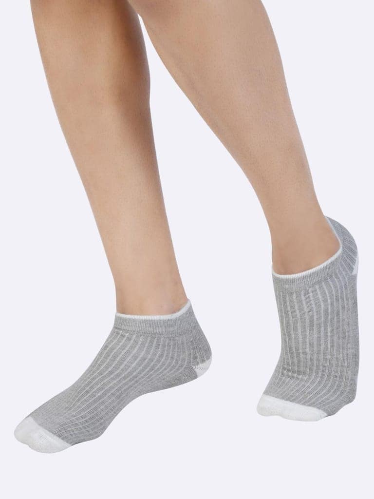 AirGarb Stylish Ribbed Low Ankle Cotton Socks for Men and Women: Comfortable Cushioning & Breathable Design Pack of 5 - ARB5G (Free Size) Grey view 2