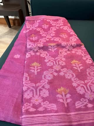 Tussar Silk Jamdani Saree in Pink
