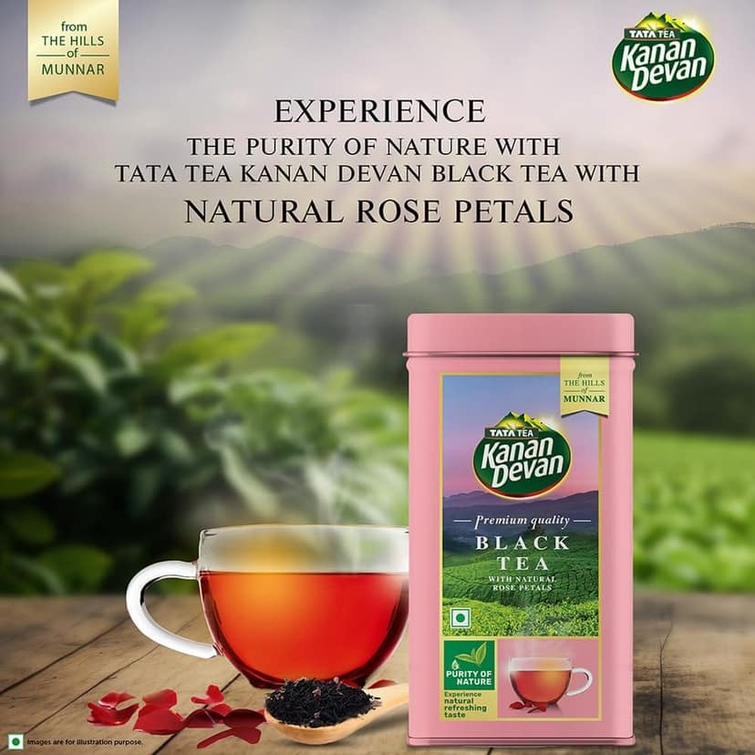 Kanan Devan Tata Tea, Premium Black Tea, With Natural Rose Petals, From The Hills Of Munnar, Flavoured Tea, 125G - Granule view 3