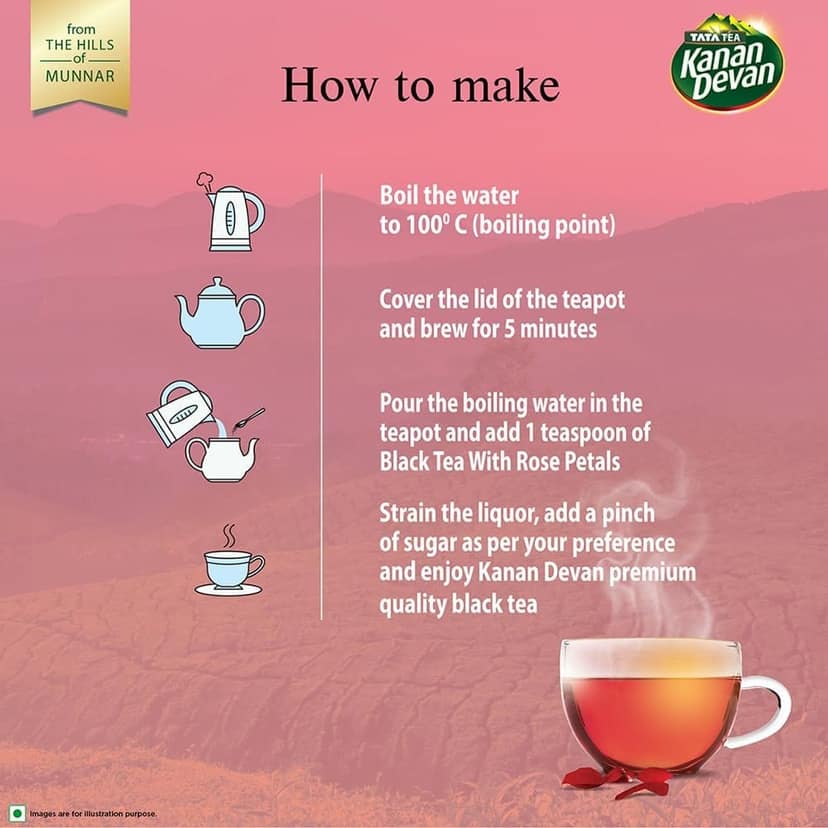 Kanan Devan Tata Tea, Premium Black Tea, With Natural Rose Petals, From The Hills Of Munnar, Flavoured Tea, 125G - Granule view 7