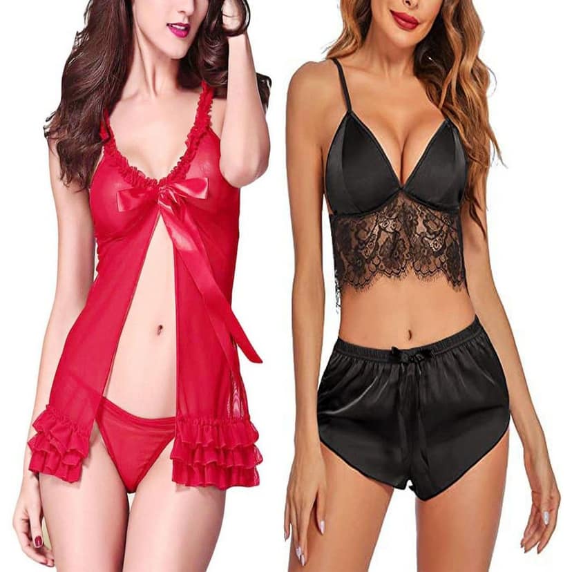 Babydoll Night dress with panty Stylish Nikar bra set for women girls Combo Pack 2 view 6