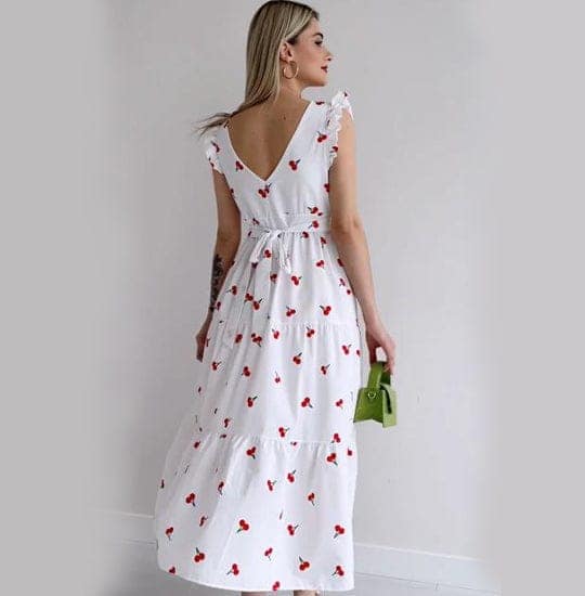 Cherry Print Ruffled Midi Dress view 2