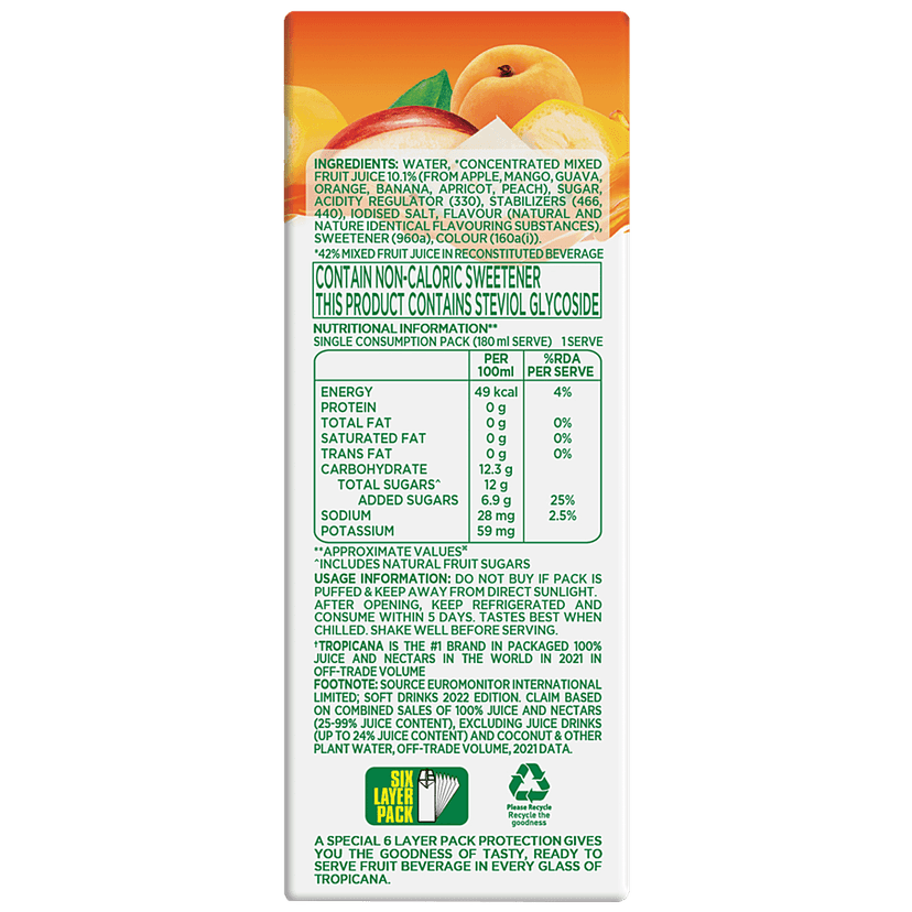 Tropicana Delight Fruit Juice - Mixed Fruit, 180 Ml Tetra view 2