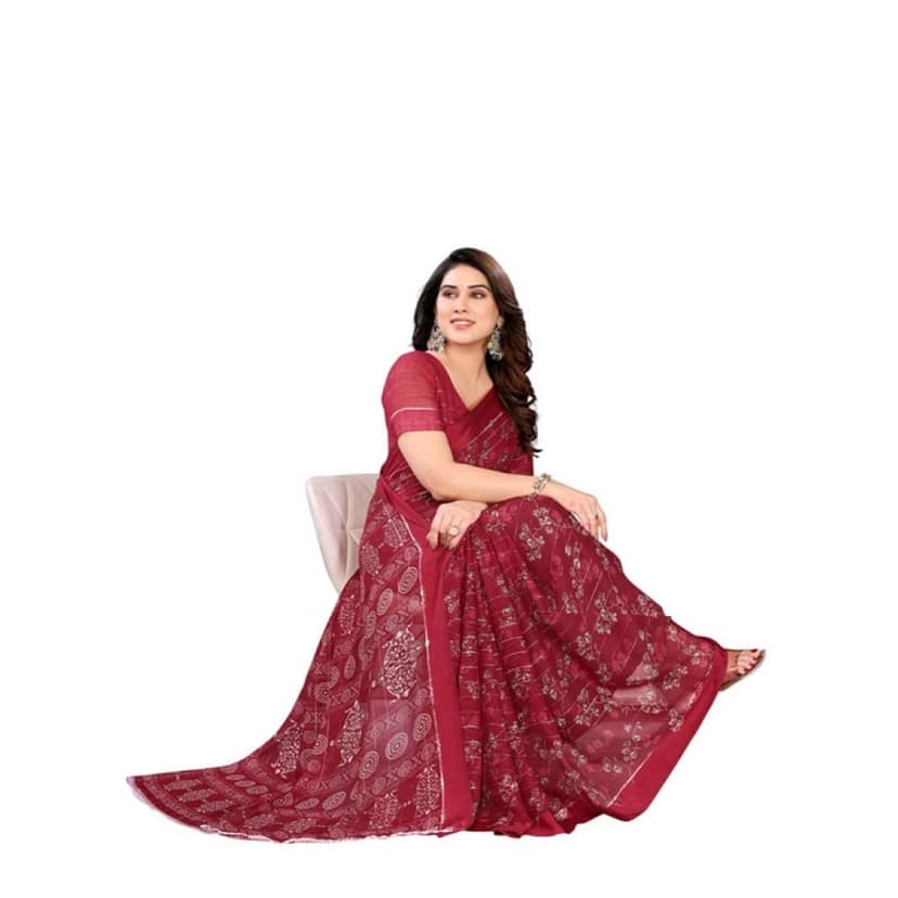 womens georgette printed saree with unstitched blouse 5mtr red pid62603 view 3