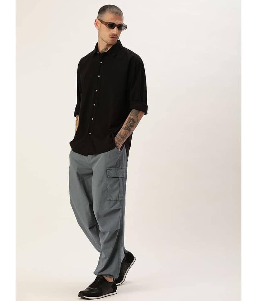 Bene Kleed Unisex Parachute Fit Cotton Cargos Trousers view 5