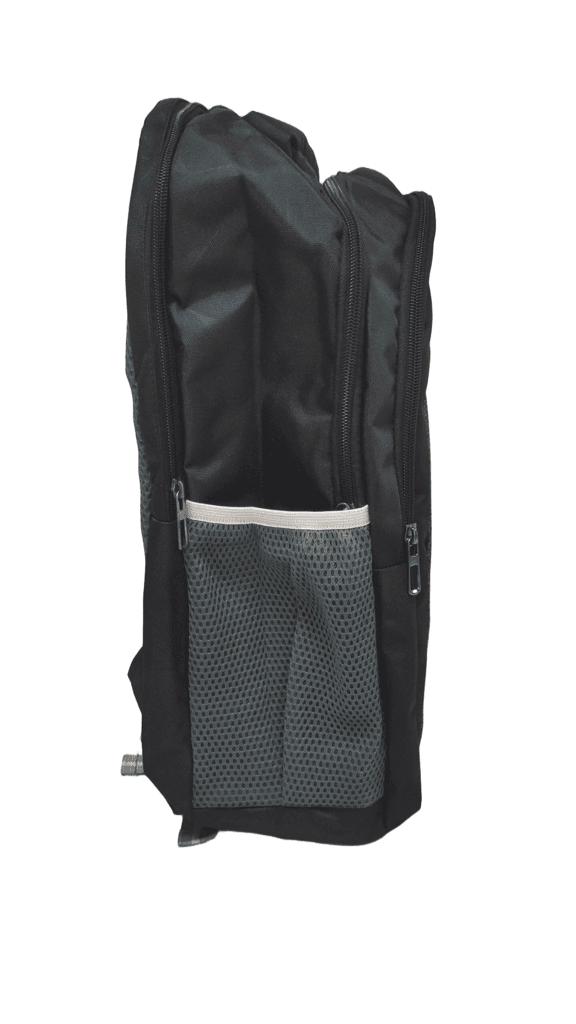 Black and teal blue durable backpack with adjustable shoulder straps and a large main compartment view 2