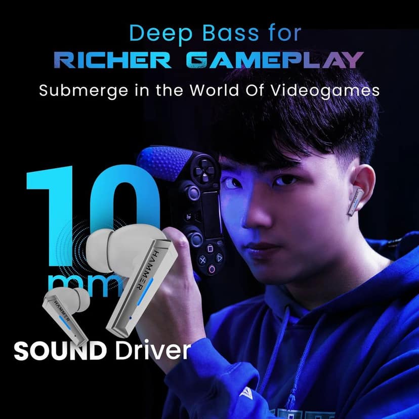 Hammer Arcade True Wireless Gaming Bluetooth Earbuds with RGB Lights and 50ms Low latency view 7