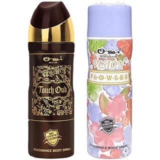 Ossa Touch Oud And Vision Flower Body Spray For Men And Women Woody And Floral Long Lasting Aroma 200ml Each (Pack of 2)