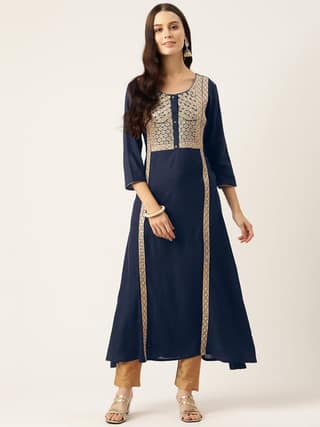 Floral Embroidered Mirror Work Kurta