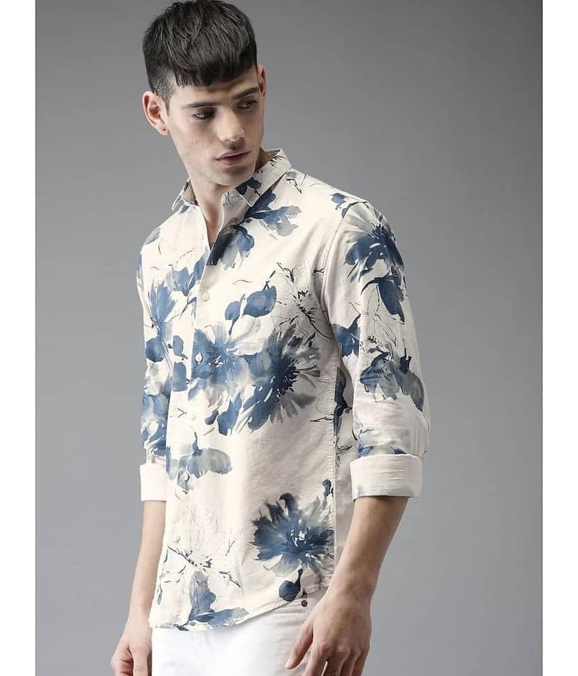 Bene Kleed Men Cream-Coloured & Brown Slim Fit Printed Casual Shirt view 4