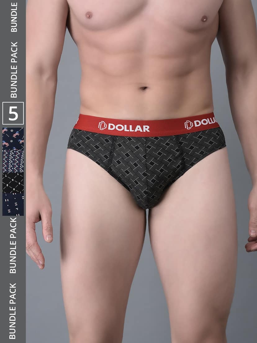 Men's Assorted Pack of 5 Combed Cotton Printed Brief
