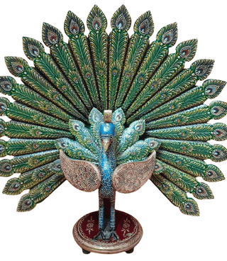 Daksh Art and Crafts Handicraft Multicolour decorative Wooden Dancing Peacock for Home & Office Decor I Living Room I Guest Room I Showpiece I Bedroom