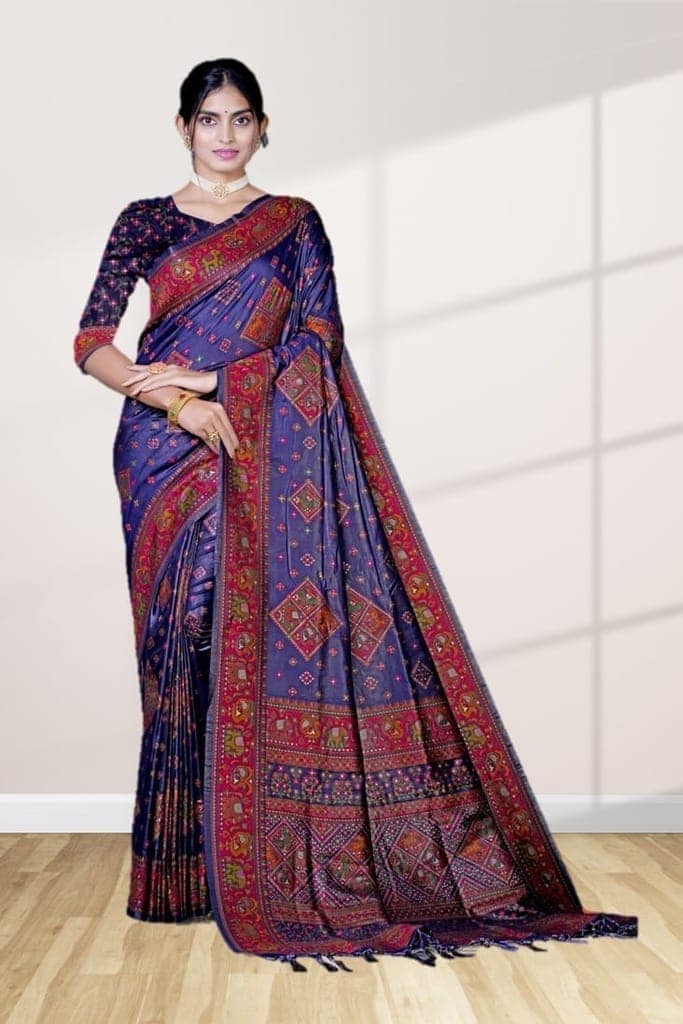 Pashmina Silk Saree Indigo Blue