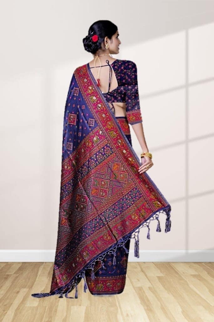 Pashmina Silk Saree Indigo Blue view 2