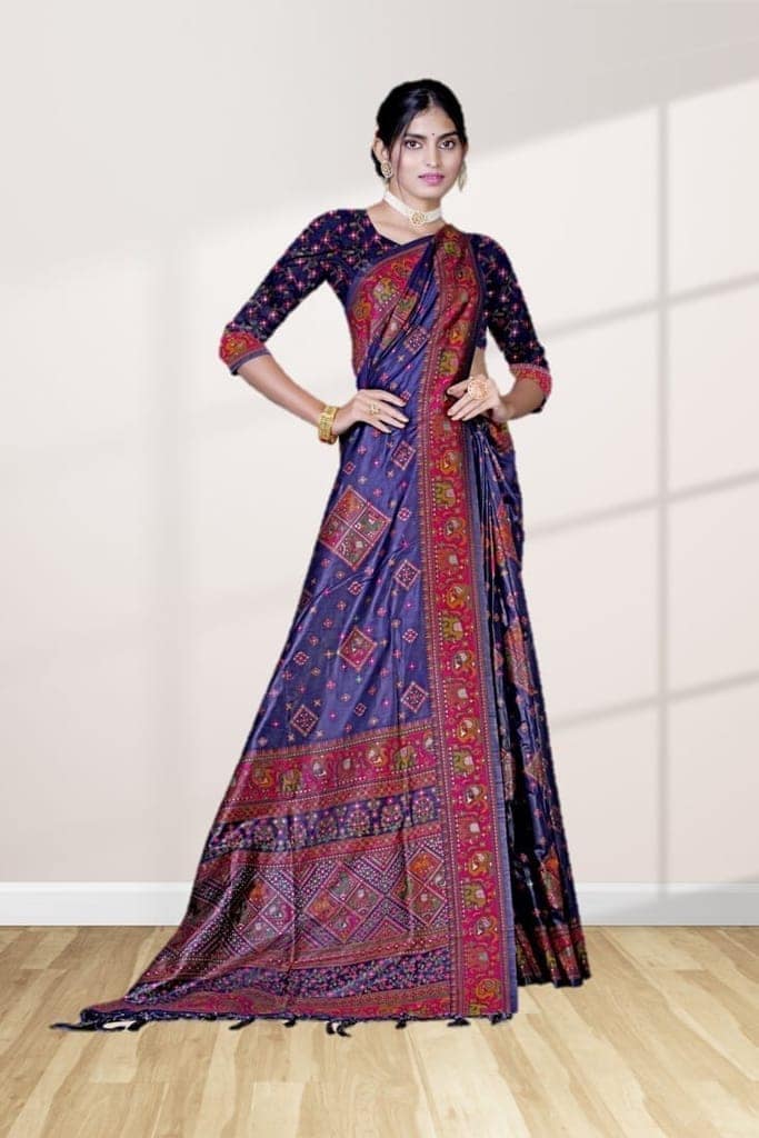 Pashmina Silk Saree Indigo Blue view 3