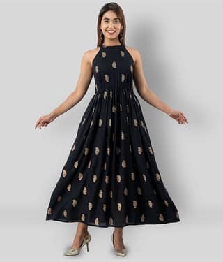 FABRR Women Rayon Printed Ethnic Dress ( Green )