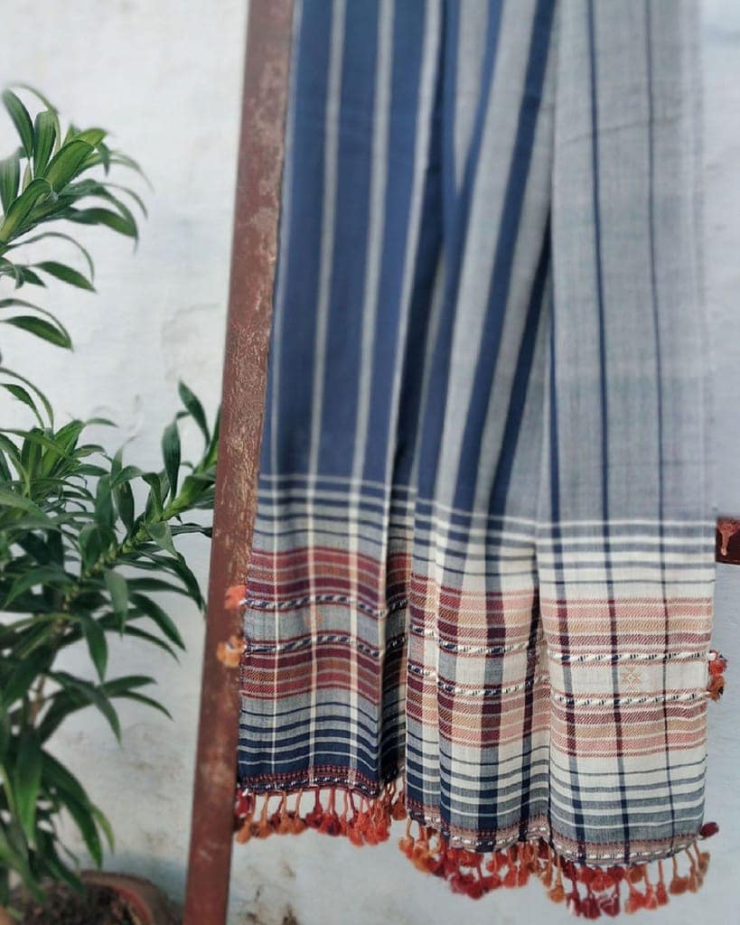 Indigo Stripped Handloom Cotton Stole view 2