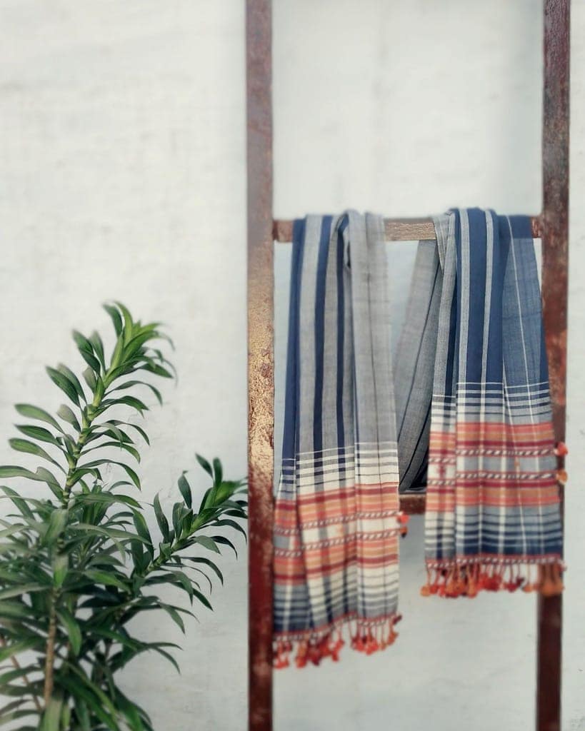 Indigo Stripped Handloom Cotton Stole view 3