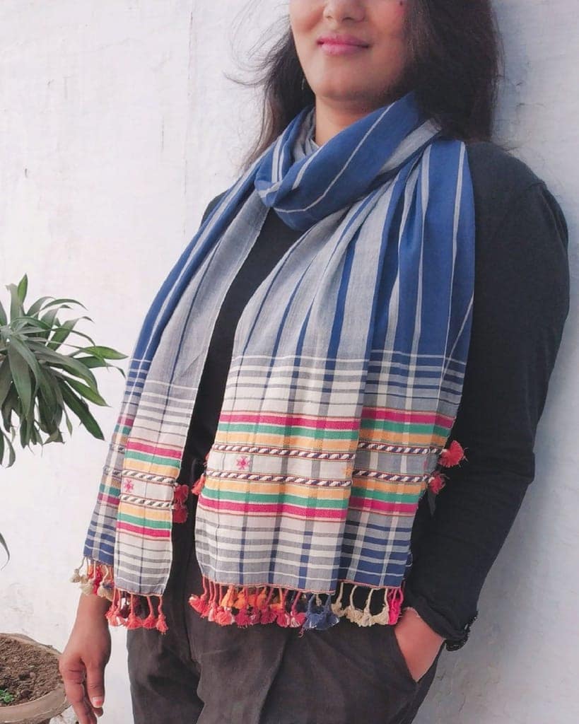 Indigo Stripped Handloom Cotton Stole view 4