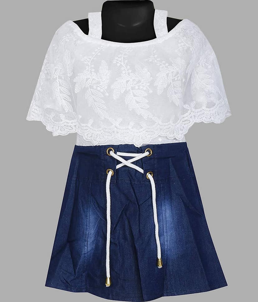 9stiches - White Denim Baby Girl Dress ( Pack of 1 )