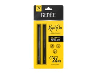 RENEE Kajal Pen with Sharpener - 24 Hrs Long Lasting Kohl Pencil 0.35gm, Matte Finish, Rich Color Payoff, Smudge & Water Proof One Swipe Application - Hard Black - Pack of 2