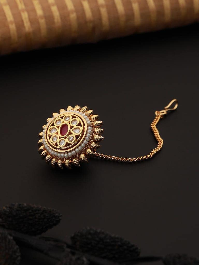 Gold Plated Red Kundan Floral Borla Mangtika view 4