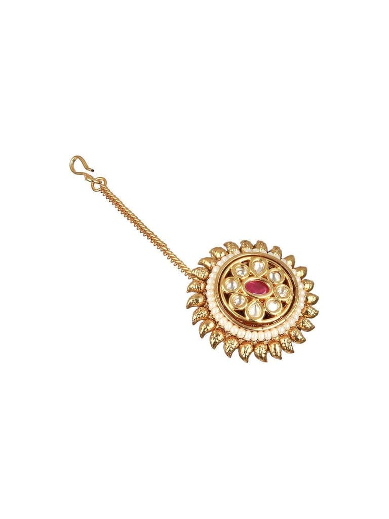 Gold Plated Red Kundan Floral Borla Mangtika view 5