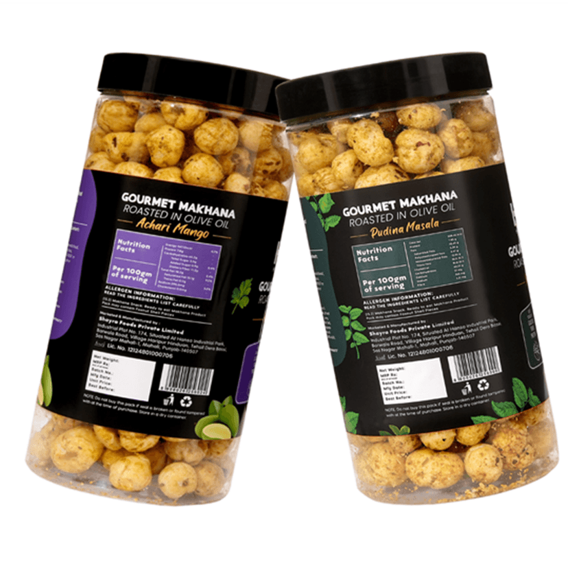 GOURMET MAKHANA Roasted in Olive Oil | Flavors Pudina Masala & Achari Mango | Combo Of 2, 65g Each. - 130 gm view 3