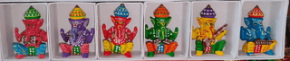 Hand-Painted Ganesha Figurines - Set of 6 Colorful Decorative Items