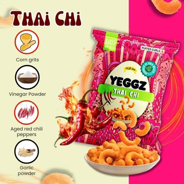 YEGGZ Combo (Pineapple Jalapeno,Thai Chi,Tomatina) Puffed Curls - Crispy Snacks (Pack Of 3) view 5