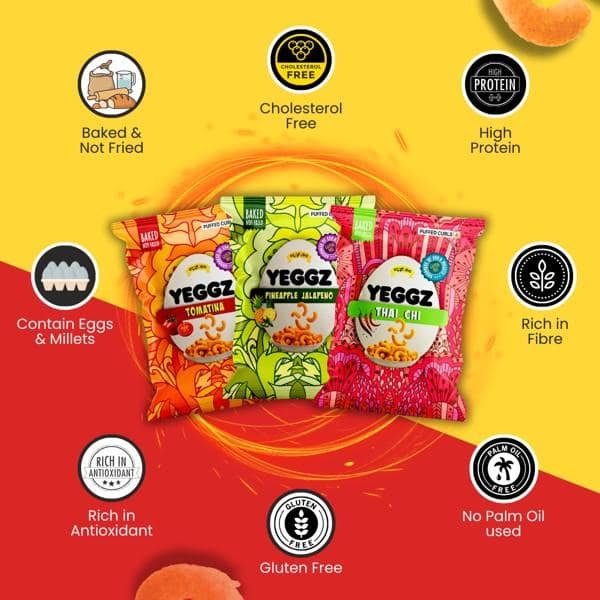 YEGGZ Combo (Pineapple Jalapeno,Thai Chi,Tomatina) Puffed Curls - Crispy Snacks (Pack Of 3) view 6