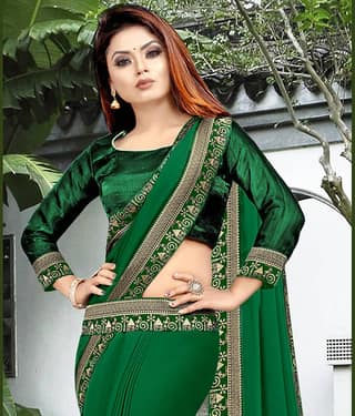 WXW Fashion Lycra Embroidered Regular Saree With Unstitched Blouse Piece ( Brown )