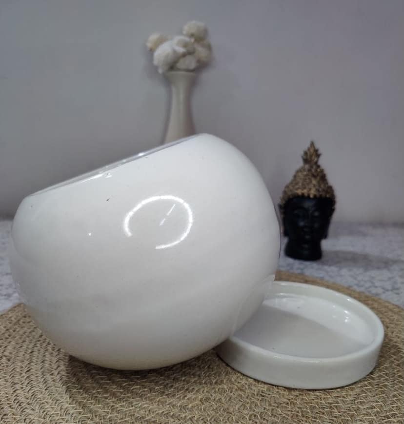 Homefrills Stylish Glossy Round White Colour Ceramic Planters Pot with Bottom Tray for Indoor Plants, Flower Pots, Succulent Pot, Planters for Home Decor, Home Garden Size-17 * 15 cm view 2
