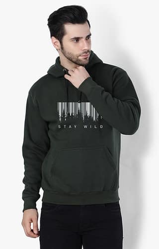 Men's Green Fleece Printed Hoodies