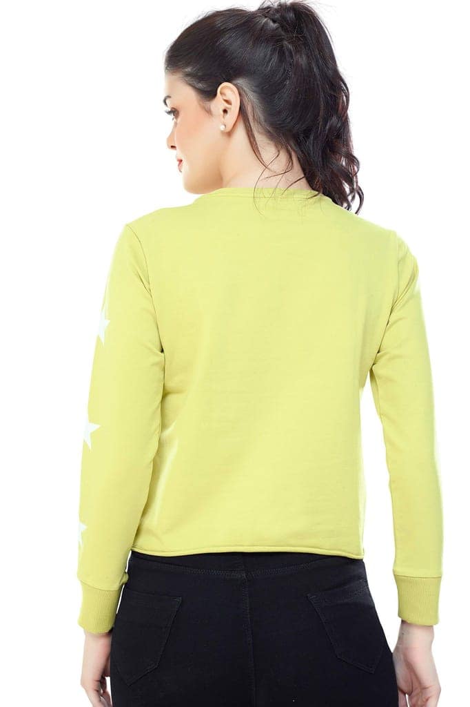 Zeyo Women Cotton Black Star Printed Full Sleeve Crop Top view 3