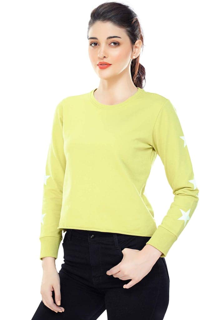 Zeyo Women Cotton Black Star Printed Full Sleeve Crop Top view 4
