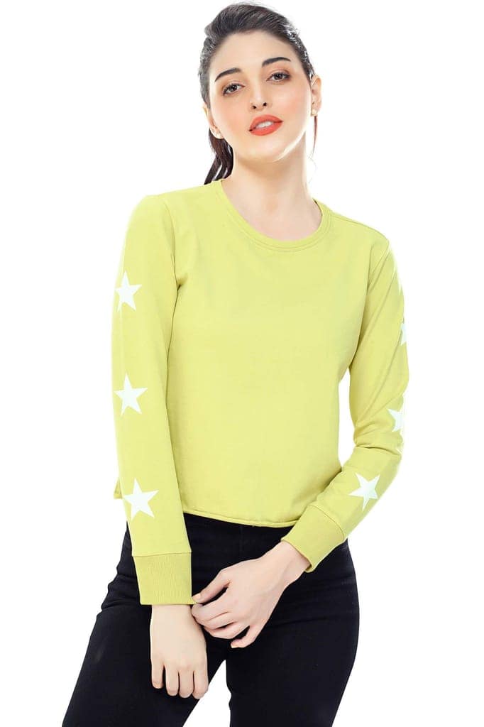 Zeyo Women Cotton Black Star Printed Full Sleeve Crop Top view 5