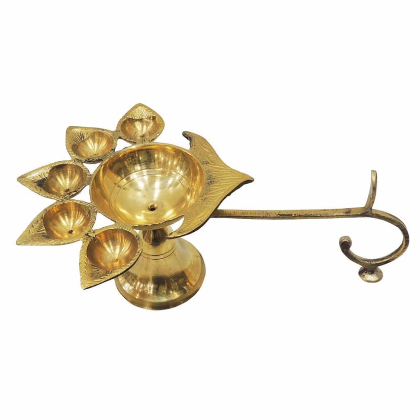 Brass Table Decor Oil Lamp Deepak 5 Wicks - Handmade Puja Deepak for Festival Use, Height : 4.5 Inch (FMAS317 G) view 2