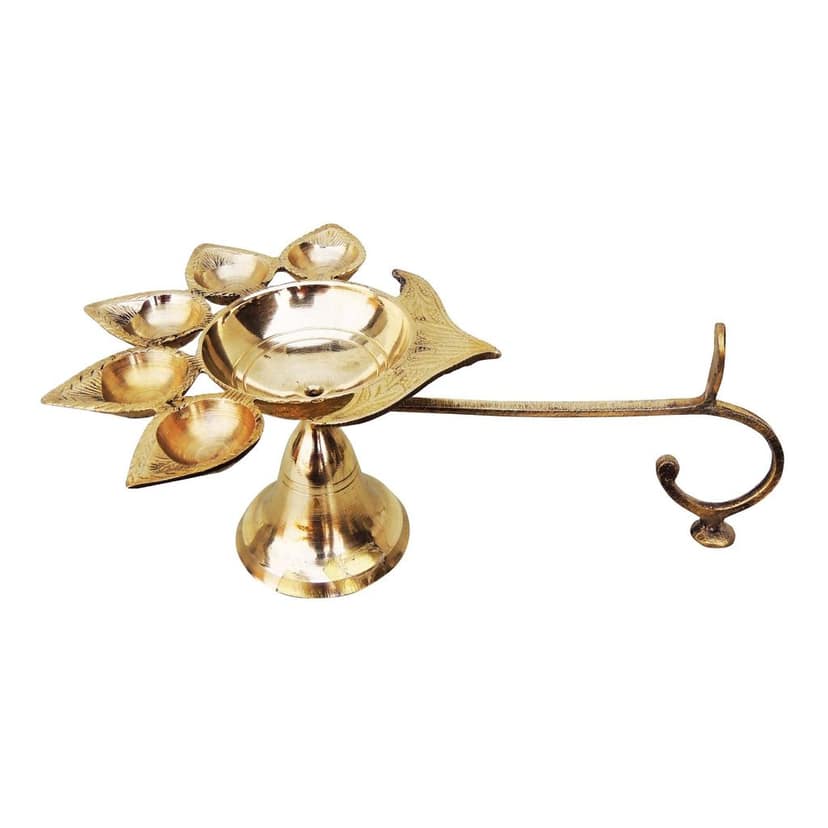 Brass Table Decor Oil Lamp Deepak 5 Wicks - Handmade Puja Deepak for Festival Use, Height : 4.5 Inch (FMAS317 G) view 3