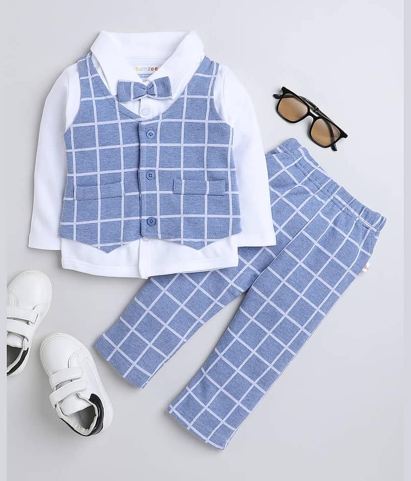 BUMZEE Pack of 1 Baby Boys Cotton Shirt & Trouser ( Navy Blue )