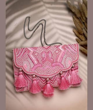 Anekaant Handbags Accessories Fabric Set of 1 ( Pink )