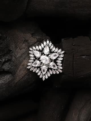 Cardinal Silver Plated American Diamond Adjustable Ring